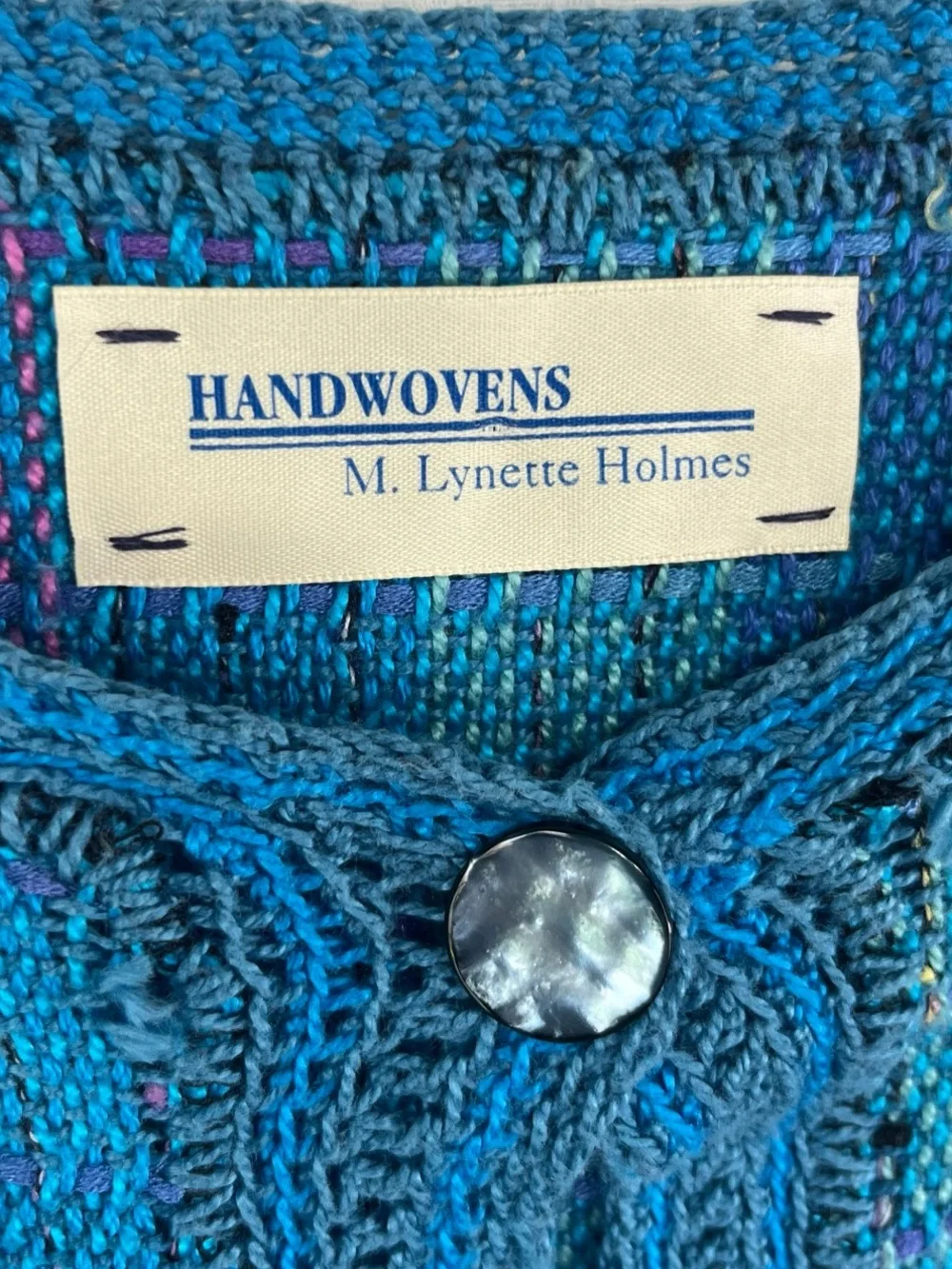Vintage Handwoven Cardigan Sweater by M Lynette Holmes Handmade Cotton Tweed L